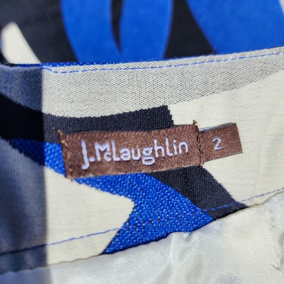 J McLaughlin Cobalt Blue Black Cream Leaf Floral Print a-line Skirt Size 2 - Picture 8 of 8